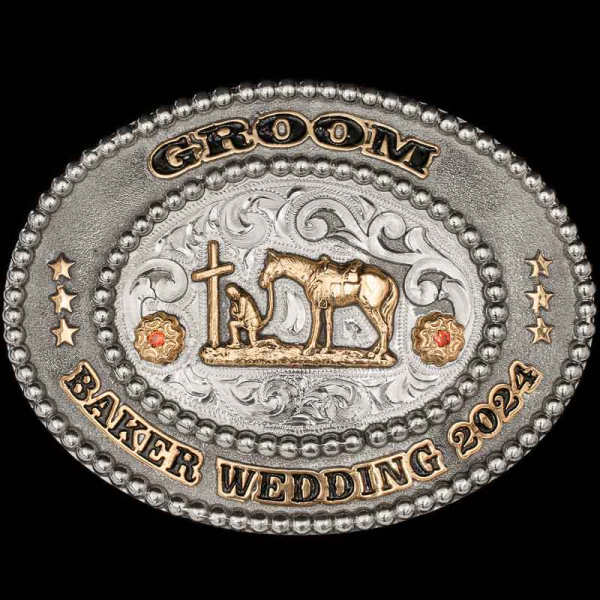 A wedding gift you'll never forget! The Lucky Spur Belt Buckle features a dual-tone engraved & matted finish. Customize the easy-to-read wording on this buckle today!